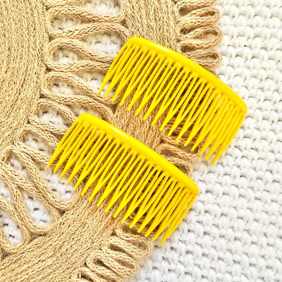Goody Yellow Bright Vintage USA Wide Side Hair Comb Barrettes Set of 2 One Pair - Picture 1 of 6